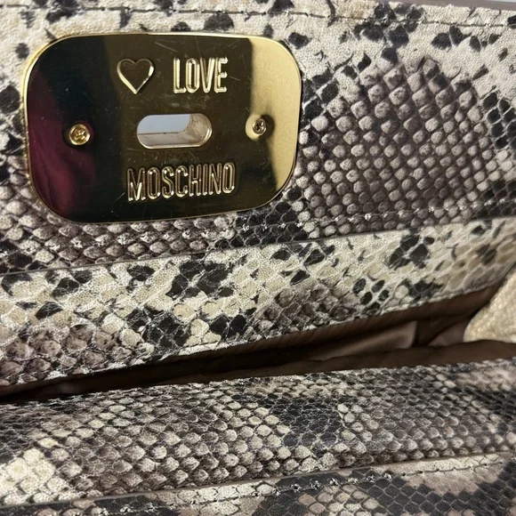 Love Moschino Brown and Cream Wool Snake Doctor Kelly Tote Satchel Bag - Picture 2 of 16